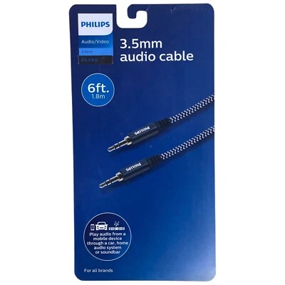 Cable de audio PHILIPS 3,5 mm audio HD de 6 pies a través del móvil al automóvil, sistema doméstico, barra de sonido Foto 1 de 4