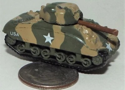 Small Micro Machine US Army WWII Type M-4 Tank  in Green/Tan Camouflage WORN - Image 1 of 3