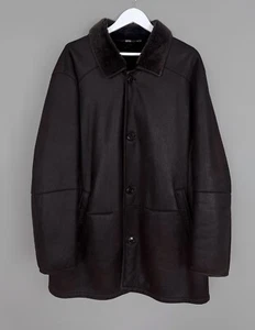 Men's CHRIST Real Lambskin Shearling Sheepskin Jacket Overcoat Brown Size 56 - Picture 1 of 22