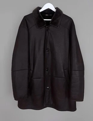 Men's CHRIST Real Lambskin Shearling Sheepskin Jacket Overcoat Brown Size 56 - Image 1 of 4