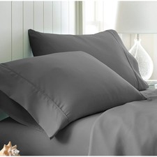 New Extra Deep Pocket 6 PCs Bed Sheet Set Plain 100% Cotton 1000 TC  Dark Grey 