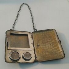 Antique Victorian sterling silver compact case purse coin wallet with chain