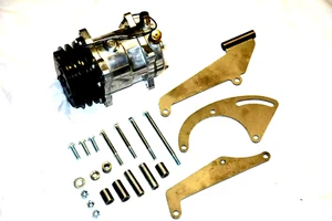Small Block Chevy 508 V Belt A/C Air Conditioning Compressor & Bracket SBC LWP - Picture 1 of 11
