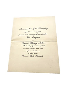 Cannon Falls MN Wedding Invitation From 1909 Vincent Miller Youngberg Ancestry - Picture 1 of 4