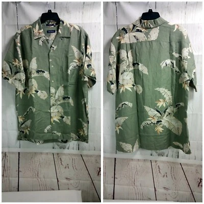 Camisa de vestir Nautica tropical verde mezcla de lino para hombre con botones delanteros M Foto 1 de 4