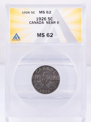 Certified 1926 Near 6 Canada Five Cents ANACS MS62 5c - Image 1 of 4