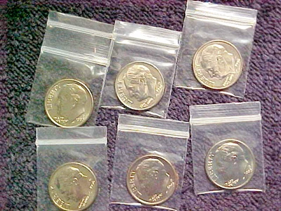 6 - 1996 D  ROOSEVELT DIMES UNCIRCULATED  -  LOT - Image 1 of 3