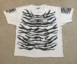 Vintage 90s Ted Nugent Rockin The Wild Zebra Stripe AOP White T-Shirt XL USA - Bild 1 von 22