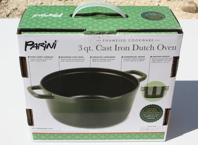 NEW Parini 3 Qt. Cast Iron Dutch Oven, Round, Enameled Cookware, handles, Green - Image 1 of 4