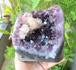 Calcite Crystals w/ Apophyllite In Glassy Amythst Geode Minerals Specimen - Picture 1 of 15