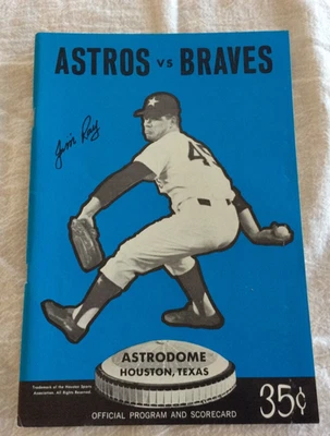 1971 Houston Astros vs Atlanta Braves Baseball Program Aaron Morgan Menke Wynn-A - Image 1 of 4
