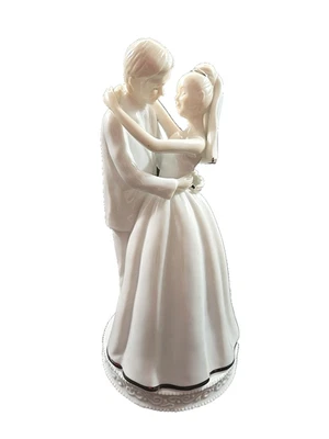 Bride & Groom First Dance Figurine White Porcelain 9" Wedding Cake Topper - Image 1 of 4