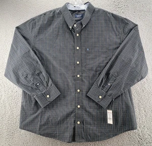 Camicia uomo Izod bottoni 2XL nero blu bianco quadri manica lunga ufficio nuova con etichetta - Foto 1 di 12