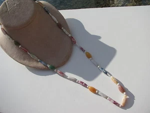 VTG.MIXED MATERIAL PICASSO LUSTRE ART GLASS FAUX GEMSTONE PLASTIC BEADS NECKLACE - Picture 1 of 5