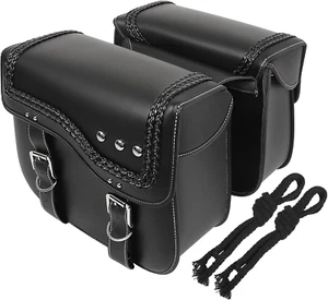 Pair Universal Motorcycle Saddle Bag Cycling Storage Bag Waterproof Faux Leather - Picture 1 of 9