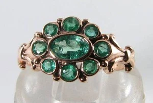 9K 9CT ROSE GOLD COLOMBIAN EMERALD ART DECO INS CLUSTER BEZEL RING FREE RESIZE - Picture 1 of 5