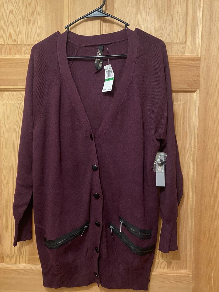 Melissa McCarthy Seven 7 紫色开衫毛衣女式 L 码全新带标签 — 第 1/4 张图片