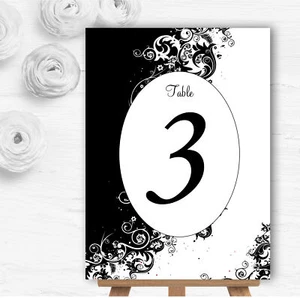 Black White Swirls Personalised Wedding Table Number Name Cards - Picture 1 of 1