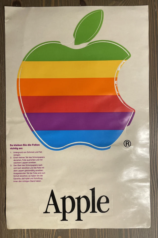 ORIGINAL Grosser Apple-Aufkleber Sticker Retro Regenbogen 18 x 32 cm - Bild 1 von 1