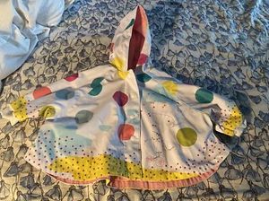 Catimini Spirit Couleur Happy Raincoat Cape White Hooded Dots 9 Mo Girls NWOT - Picture 1 of 7
