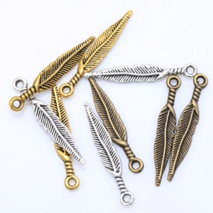 LOT de 5 CHARM / BRELOQUE - PLUME FEUILLE CISELÉE ** 5 x 28 mm ** 082 - Picture 1 of 4