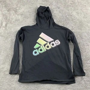 Adidas Hoodie Girls Large 14 Black Adidas Logo Regular Fit - Picture 1 of 15