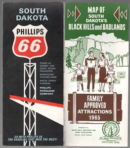 South Dakota Vintage 1966 Phillips 66 Road Map PLUS Black Hills & Badlands OIL - Picture 1 of 4