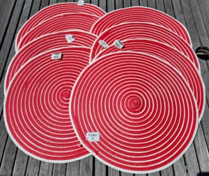 8 Round Woven Rattan TAG LTD Placemats Smith & Hawken 15" Red White Unused Tags - Picture 1 of 8