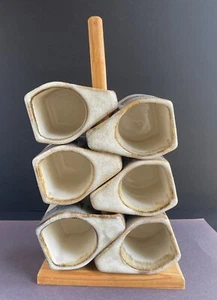 Rodolfo Padilla Tropf glasierte Keramik ""6" signiert 10 Unzen Stapeln Kaffeetassen mit Baum - Bild 1 von 15