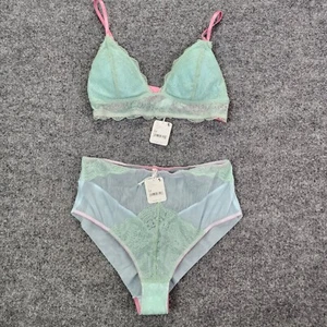 NEW Intimately Free People M Dora Larsen Bralette Panty Set Mint Blue $159 - Picture 1 of 13