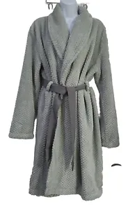Christian LaCroix Plush Robe One Size Gray Fluffy Soft Waffle Fleece - Picture 1 of 8