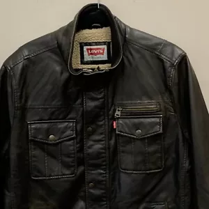 Levis Giacca Grande Uomo Marrone Ecopelle Foderata Sherpa Bomber Aviatore Camionista J1 - Foto 1 di 14