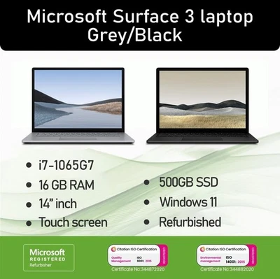 Microsoft Surface3 Laptop i7-1065G7 16GB 500GB Windows 11 Touchscreen Black/Grey - Image 1 of 4