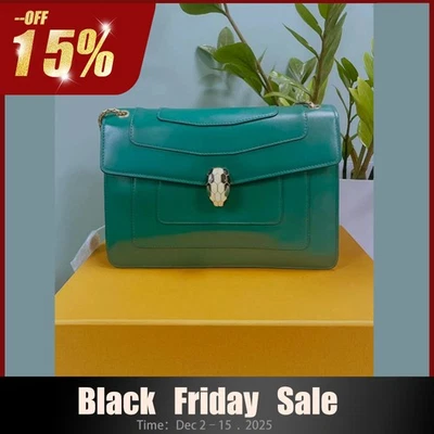 Bolso de hombro Bvlgari Serpenti Froever cuero esmeralda piel de becerro cadena cuero Foto 1 de 4