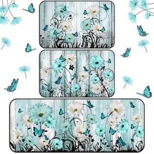 3 Stck. Türkis Gänseblümchen Küchenteppiche und Matten Set Bauernhaus Rustikal Rutschfest Teppich Wasser... - Bild 1 von 7