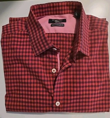 Penguin by Munsingwear Heritage Slim Fit Button Up Men's Shirt 17.5 34/35 Red - Image 1 of 4