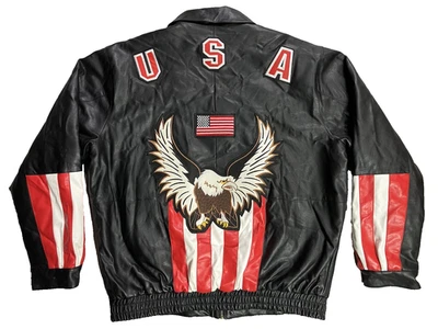 Chaqueta bombardero de cuero americano vintage para hombre bandera de EE. UU. águila talla: XL Foto 1 de 4
