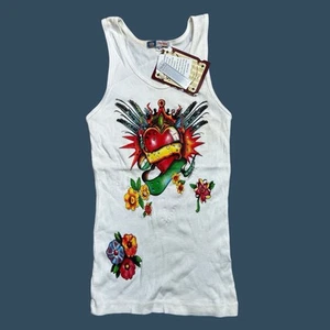 Bejeweled Susan Fixel Tattoo Graphic Heart Y2K Vintage NEW Tank Top Shirt Sz L - Picture 1 of 9