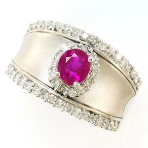 Platinum 900 ring 16 Japan size Ruby 1.05 Diamond About16.9g Free shipping Used - Picture 1 of 9