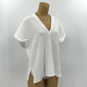 Adrienne Medium 10 weiß Gaze hauchdünn Dolman Kurzarm Strand Top Shirt Damen - Bild 1 von 12
