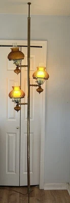 Vintage Mid Century TENSION POLE LAMP  Rare 1960’s Fenton Amber Globe - Image 1 of 4