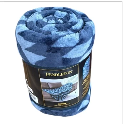 Pendleton Printed Velvet Feel Plush Throw Rancho Arroyo Navy Print 50”x70” - Image 1 of 4