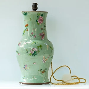 Chinese Canton Famille Rose Porcelain Vase Lamp Tongzhi Qing Marked 19th Century - Picture 1 of 18
