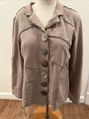 Chaqueta de Botones Tejida Elástica Buda Neón Talla M Marrón Lagenlook Artística Boho Neutra Foto 1 de 4