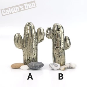 Cactus Saguaro pirite intagliato a mano 4" Perù decorazione casa boho deserto natura lucida - Foto 1 di 7