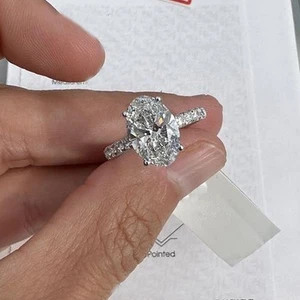 2.95 CT Oval Cut CVD Lab Grown Diamond Hidden Halo Engagement Ring In 925 Silver - Picture 1 of 8