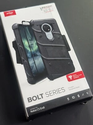 Funda Nokia C5 Endi ZIZO BOLT Estuche Vidrio Templado Soporte Funda Negra Nueva Foto 1 de 4