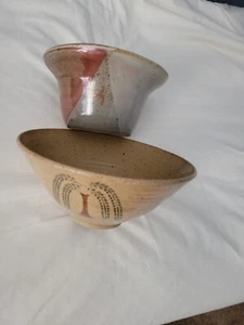 two Studio Pottery bowls. Signed JM on base 3"H x 5"D - Picture 1 of 9