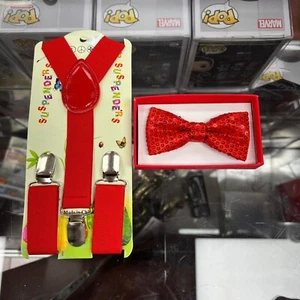 baby boy toddler Red sequin bow tie and suspenders set for Christmas Picture - Picture 1 of 8
