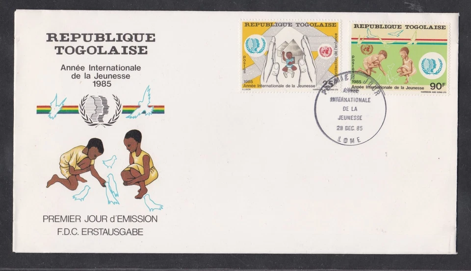 TOGO 1985 FIRST DAY COVER INTERNATIONAL YOUTH YEAR + CACHET - Image 1 of 1
